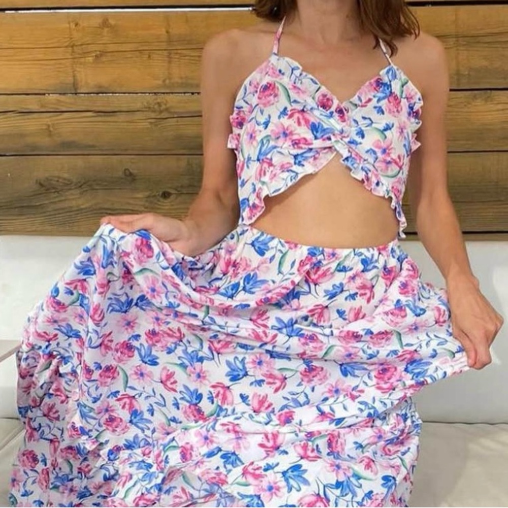 SHEIN Floral Maxi Dress - Pink and Blue